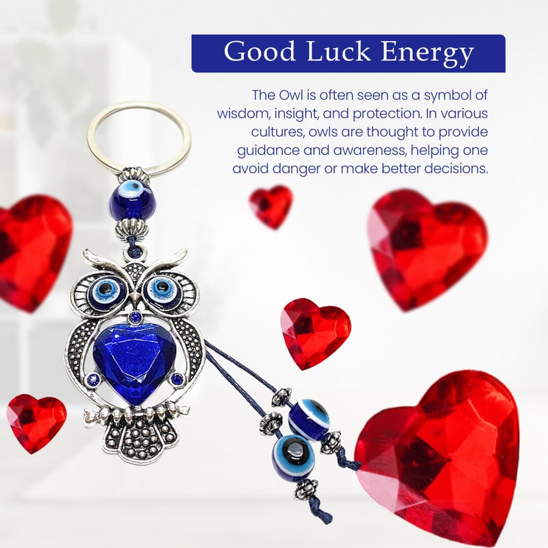 LUCKBOOSTIUM Owl Evil Eye Protection Amulet - Evil Eye Keychain with Blue Crystal Beads, Sign of Good Fortune & Blessing - Car Rear View Mirror Accessories, Home and Office Decor, Bag & Purse Charm - Image 5